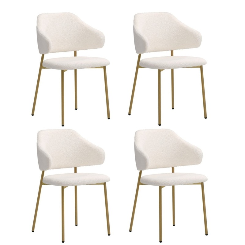 4x Dining Chair Sherpa Gold&White