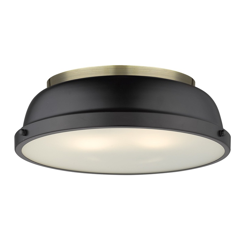 Duncan 14″ Flush Mount in Aged Brass with a Matte Black Shade