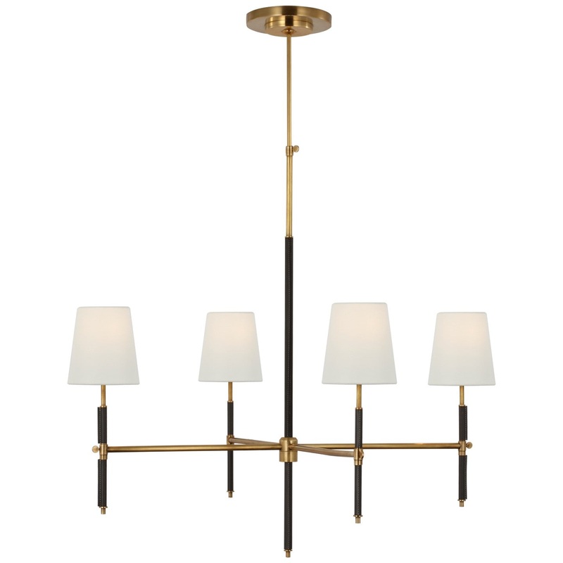 LED Chandelier from the Bryant Wrapped Collection in Hand-Rubbed Antique Brass And Chocolate Leather Finish by Visual Comfort Signature