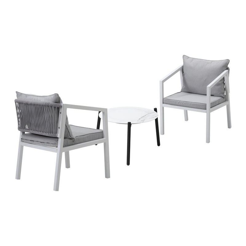 Livsip 3PCS Outdoor Patio Set White 50cm Coffee Table White Chairs