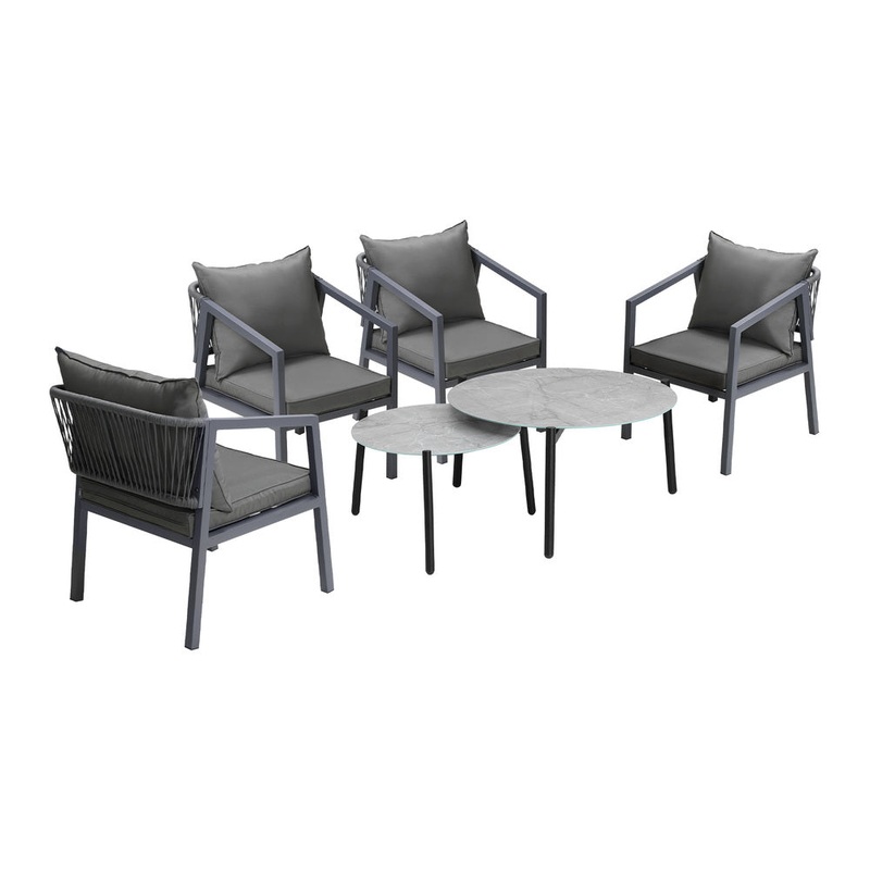 Livsip 6PCS Outdoor Patio Set Grey 70cm Coffee Table Set Grey Chairs