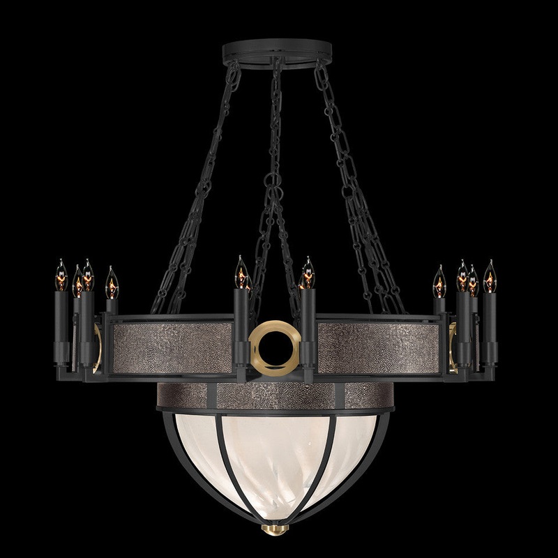 Mirage 35.75″W Round Chandelier Black Iron/Brass/Pebble