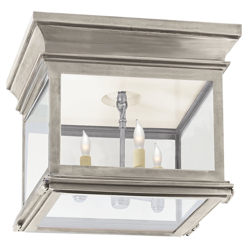 Three Light Flush Mount from the Club Square Collection in Antique Nickel Finish by Visual Comfort Signature