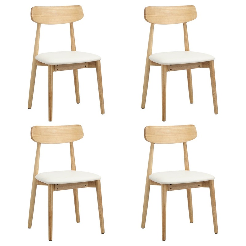 4x Dining Chairs PU Leather Solid Wood Beige