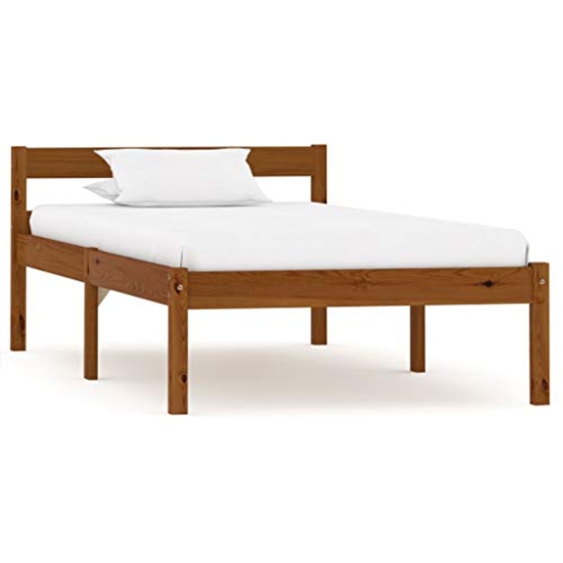 BIGTO – Struttura per letto in legno di pino massello, per camera da letto, colore: Marrone miele, 100 x 200 cm