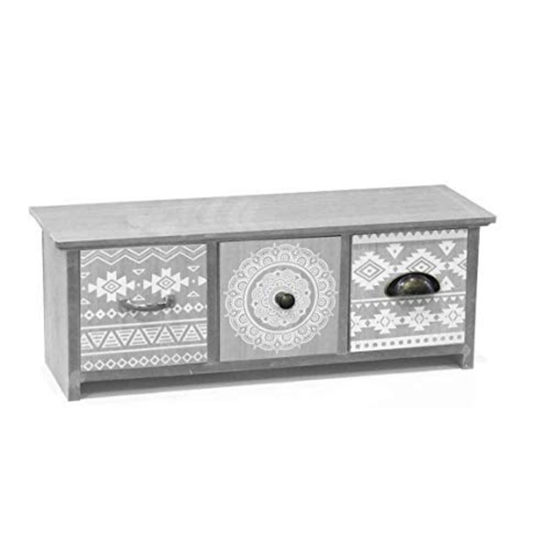 GICOS IMPORT EXPORT SRL Mobiletto cassettiera Porta gioie in Legno Chiaro Decoro Indian 3 cassetti 36 * 11 * 13 cm ILC-746857