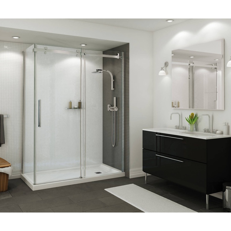 MAAX 420035-503-001-101 B3Square 6034 Acrylic Corner Right Shower Base in White with Center Drain