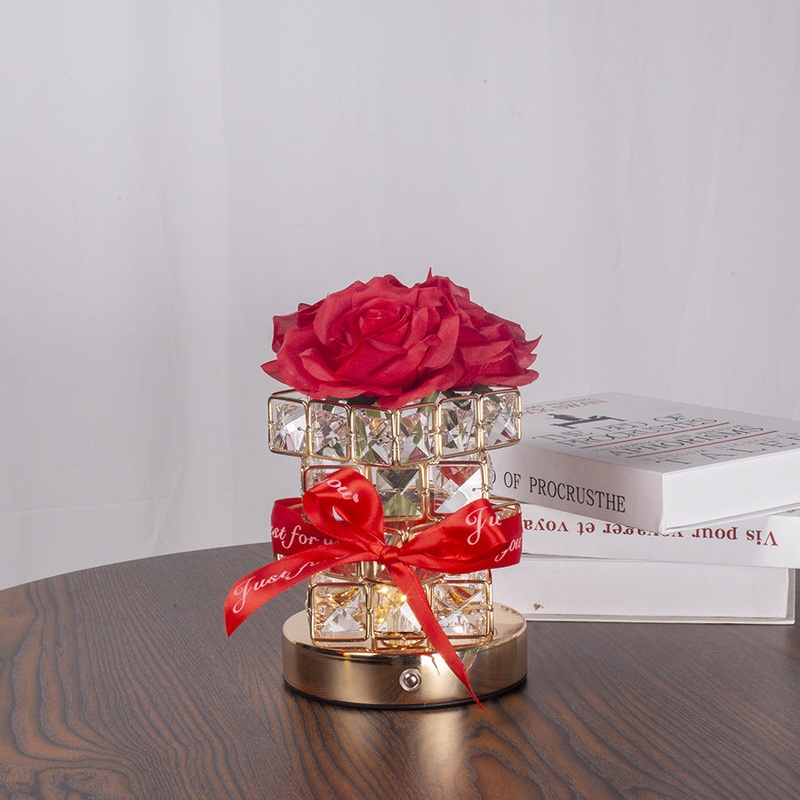 Red Rose LED Crystal Flower Table Lamp – USB Rechargeable Touch Control Night Light