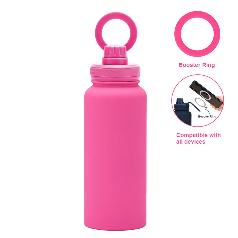 Rose Red 1L Stainless Steel Water Bottle with Magnetic Phone Holder Lid – Portable Hydration & Hands-Free Stand