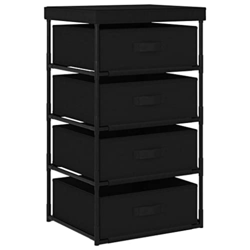 vidaXL Armadietto con 4 Cestini Cassettiera Smontabile Armadio Contenitore da Viaggio Cassetti Scaffale Scaffalatura Organizzatore Tessuto Nero