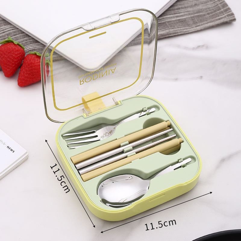 2 Sets Green Portable Stainless Steel Cutlery Set –  Reusable Utensils (2 Fork, 2 Spoon, 2 pairs of Chopsticks) with Compact Travel Case