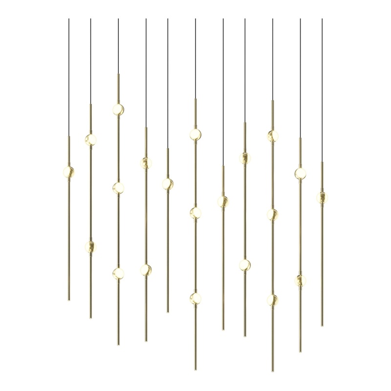 Aries 36″ Rectangle LED Pendant Satin Brass with White Optical Acrylic 3000K 20′ Adjustable Cord
