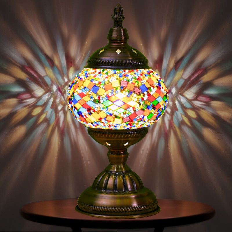 Colorful Exotic Mosaic Table Lamp – Handmade Turkish/Moroccan Style, 3-Color LED (Style 2)