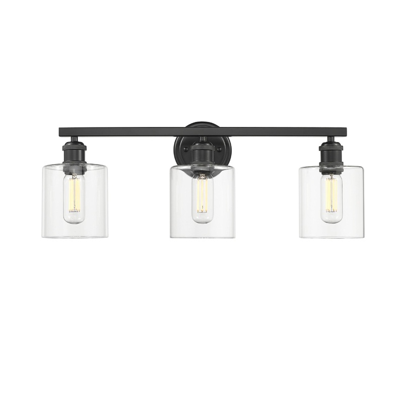 Fisher 3-Light Bath Vanity in Matte Black with Clear Glass Shades