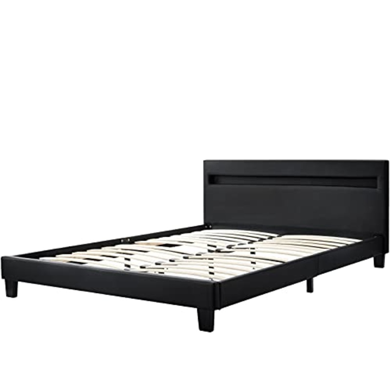 Letto Singolo Struttura Letto Letto Matrimoniale Telaio Letto Doppio LED Lighting Lighting Bed Frame Cover in Pelle Sintetica E Struttura in Legno per Adulti Bambini E Adolescenti Mobili da Camera da