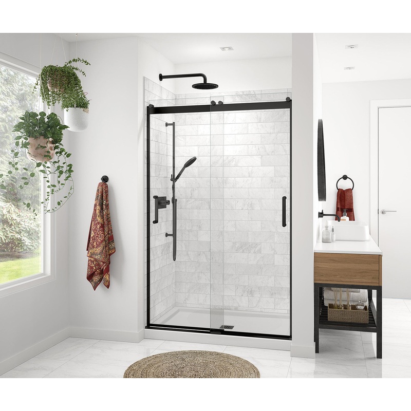 MAAX 136693-900-340-000 Revelation Round 44-47 x 70 -73 in. 8mm Bypass Shower Door for Alcove Installation with Clear glass in Matte Black