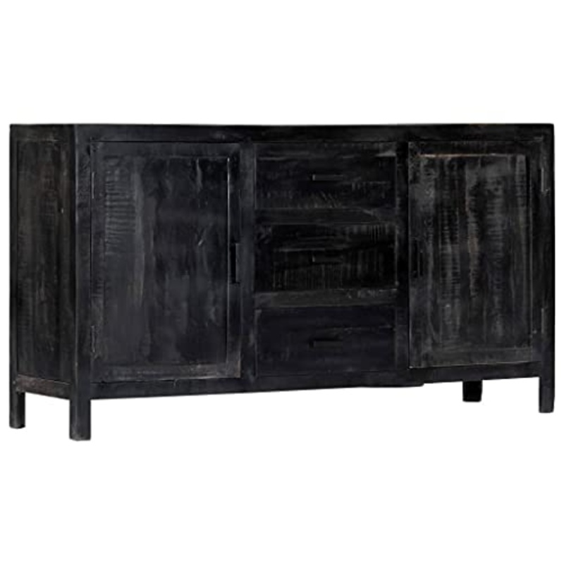 vidaXL Credenza Armadio Madia Resistente Solida Robusta Durevole Elegante Pratica Rustica di Tendenza Nera 147x40x80 cm Legno Massello di Mango