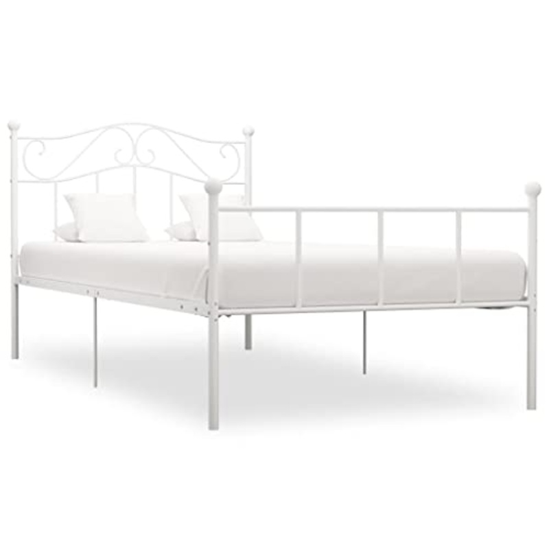 vidaXL Giroletto Telaio Struttura per Letto Testiera Testata Pediera Sponde Mobili Arredo Camera Arredamento Bianco in Metallo 100×200 cm