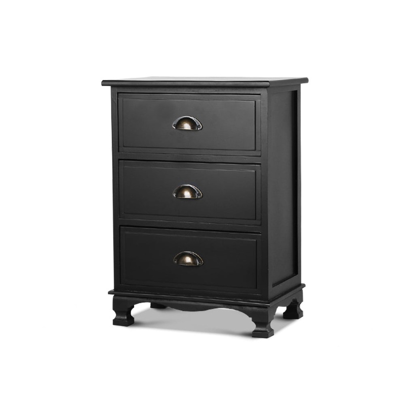 Artiss Bedside Table 3 Drawers Vintage – THYME Black