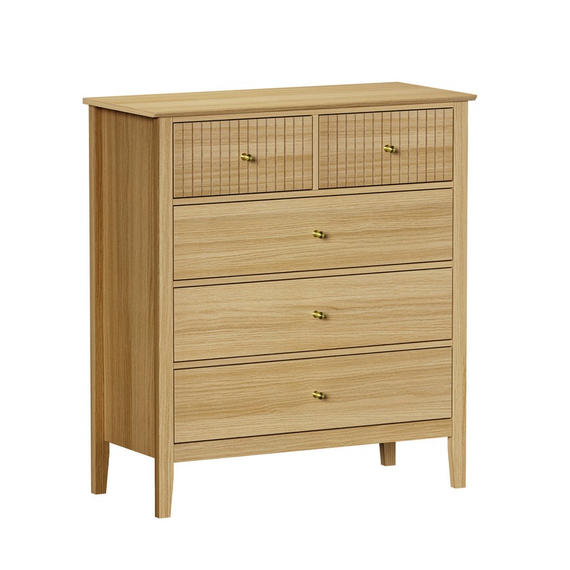 Oikiture 5 Chest of Drawers Dresser Storage Cabinet Tallboy Natural
