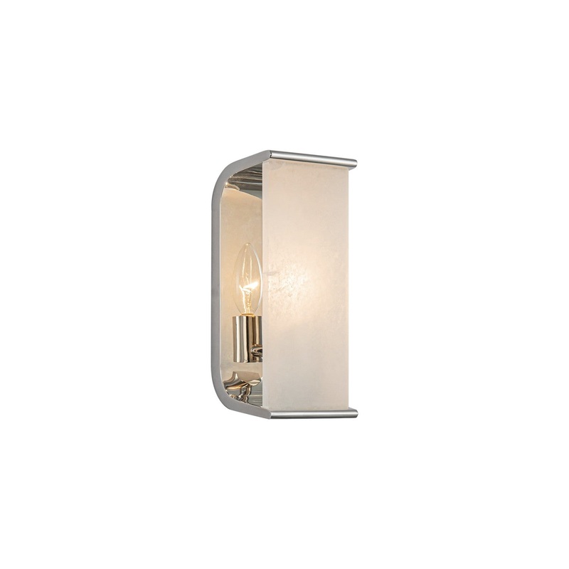 One Light Wall Sconce from the Abbott Collection in Polished Nickel/Alabaster Finish by Alora