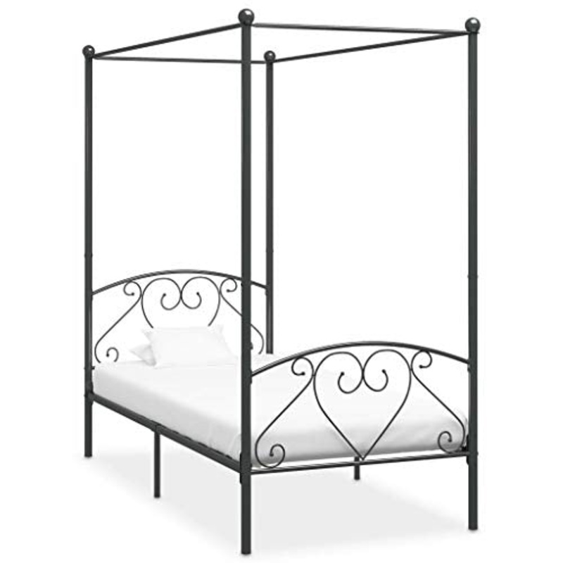 SKM Letto a Baldacchino Grigio in Metallo 100×200 cm (20.9kg)