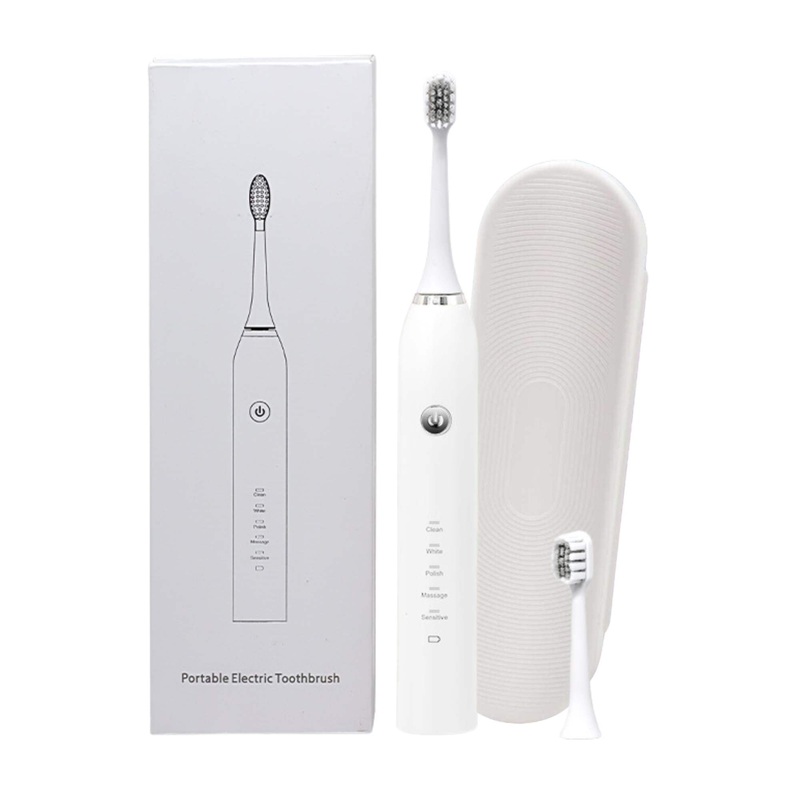 Sonic Electric Toothbrush White – Waterproof USB Charging 5 Modes 2 Heads + Case
