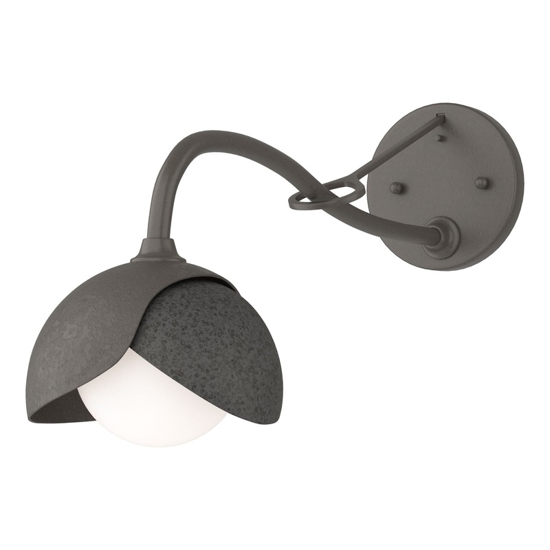 Brooklyn 1-Light Double Shade Long-Arm Sconce Dark Smoke Natural Iron