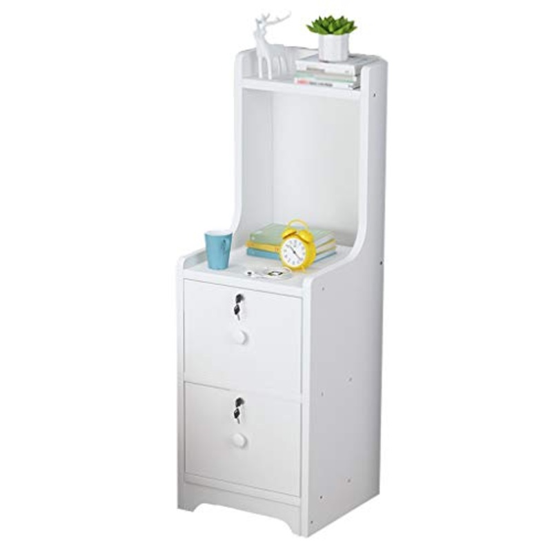 Comodini Comodino Con 2 Cassetti Ultra-stretto Con Serratura Grande Capacit Armadi di Immagazzinaggio Semplice Piatto Spessore Materiale FANJIANI (Colore: Bianco, Dimensioni: 30X35X70CM)