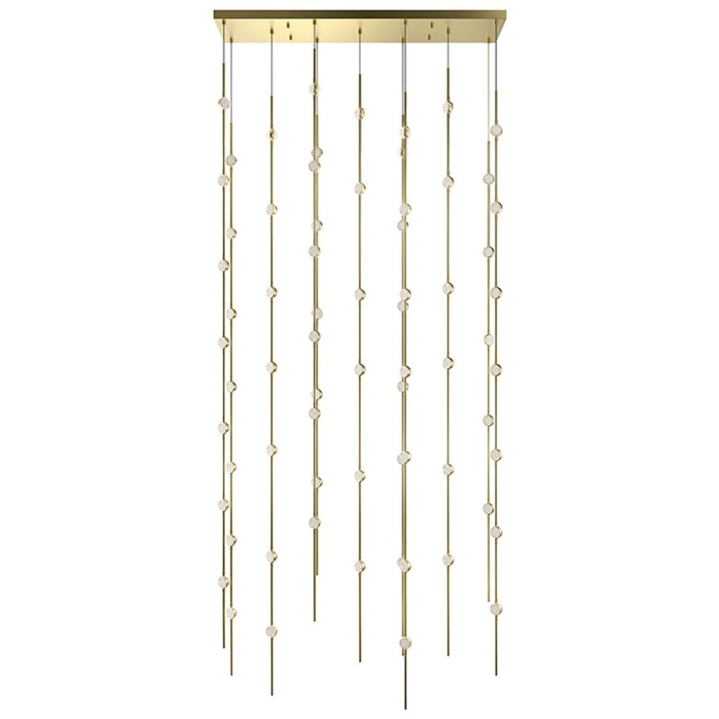 Constellation Andromeda 36″ Rectangle LED Pendant Satin Brass with Clear Faceted Acrylic 2700K 20′ Adjustable Cord