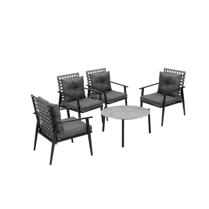Livsip 5pc Outdoor Patio Set 70CM Grey Marble Table Rattan Chairs
