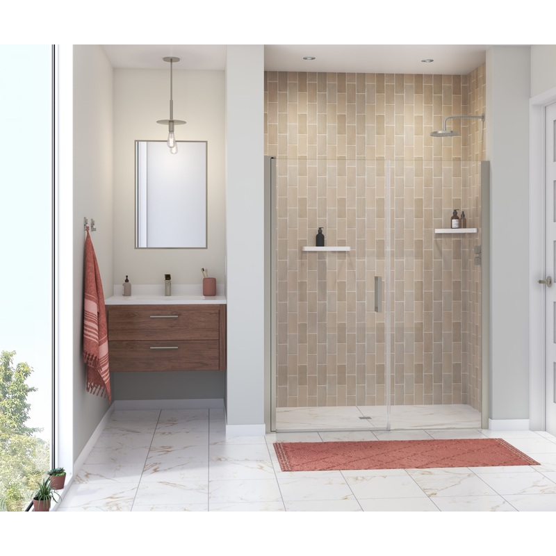 MAAX 138275-900-305-101 Manhattan 53-55 x 68 in. 6 mm Pivot Shower Door for Alcove Installation with Clear glass & Square Handle in Brushed Nickel