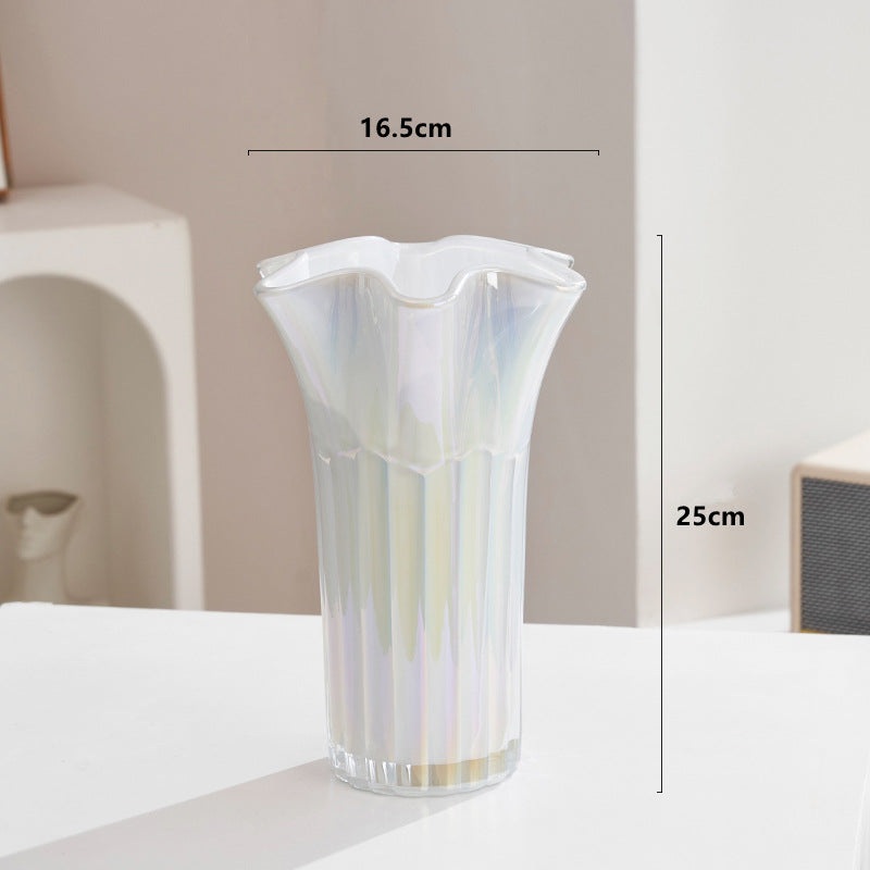 Nordic-Style Glass Vase – Elegant Fluted Flower Vase for Home Decor(White)