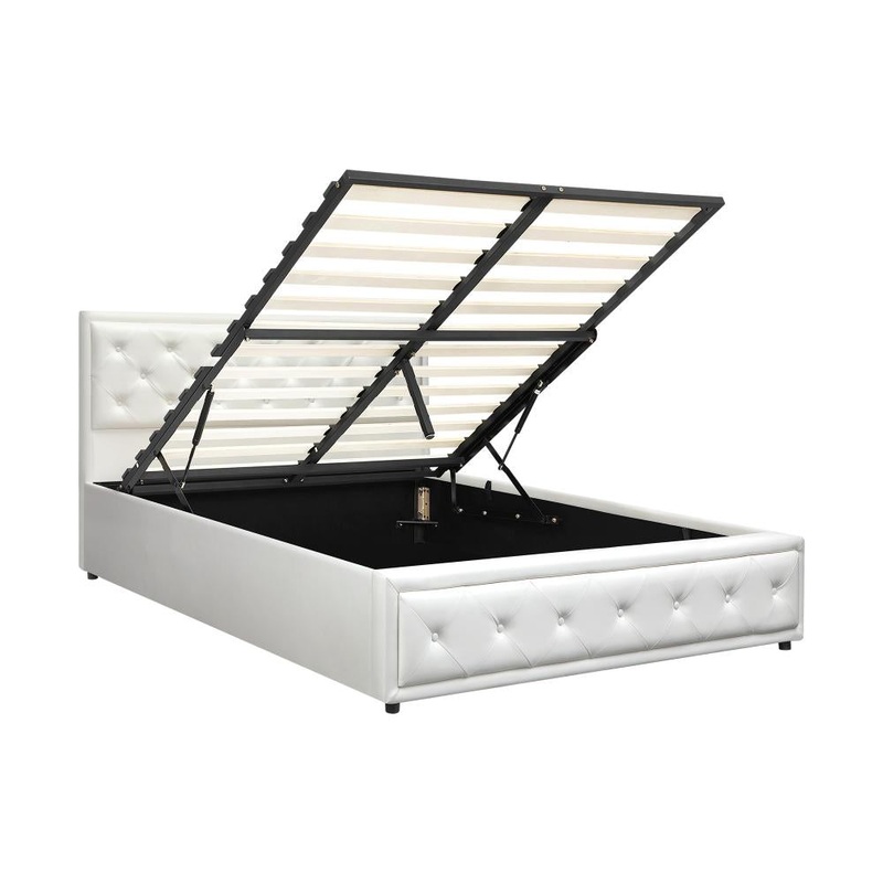Queen Bed Frame with Storage Space Gas Lift White