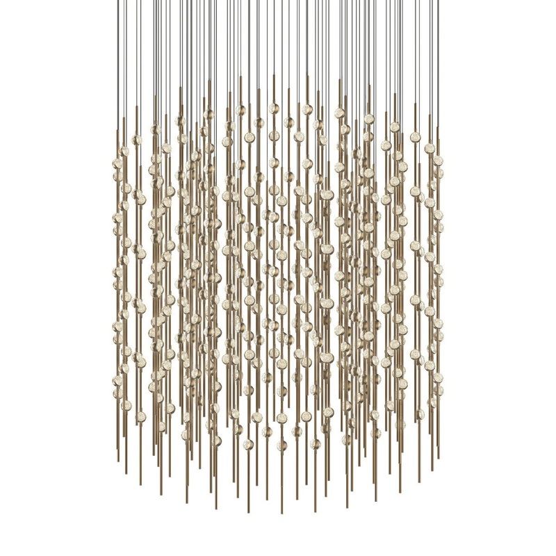 Constellation 48″ Centaurus Cylinder LED Pendant Satin Brass with Clear Faceted Acrylic 2700K