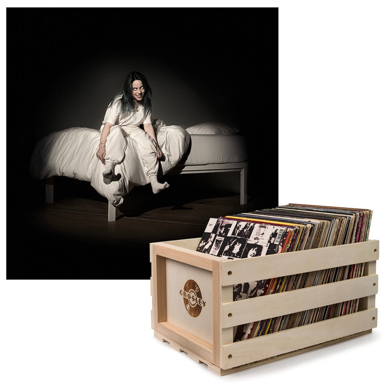 Crosley Record Storage Crate & Billie Eilish – When We All Fall Asleep, Where Do We Go – Vinyl Album Bundle