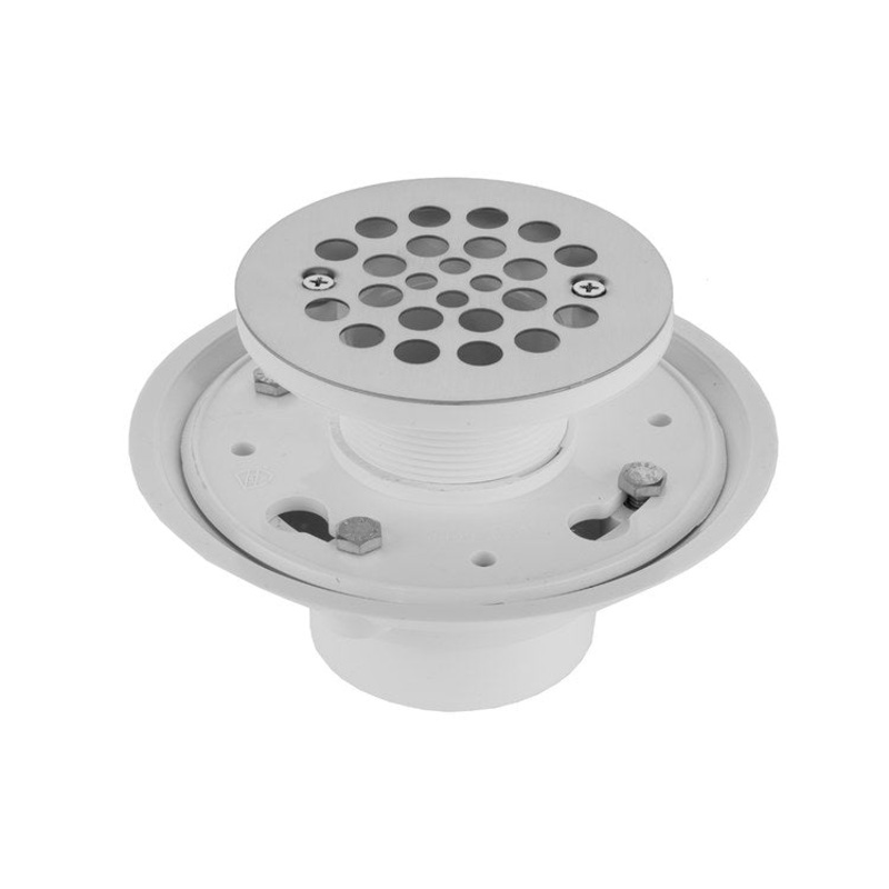 Shower Drain Complete Round 4-1/4 Inch Polished Nickel PVC/Stainless Steel for 2 or 3″ PVC