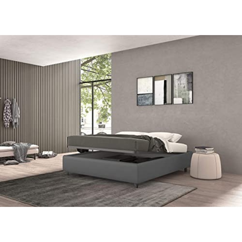 Talamo Italia Letto contenitore matrimoniale Vivaldi, Made in Italy, Struttura in ecopelle imbottita, Adatto a materasso 160×190 cm, Grigio
