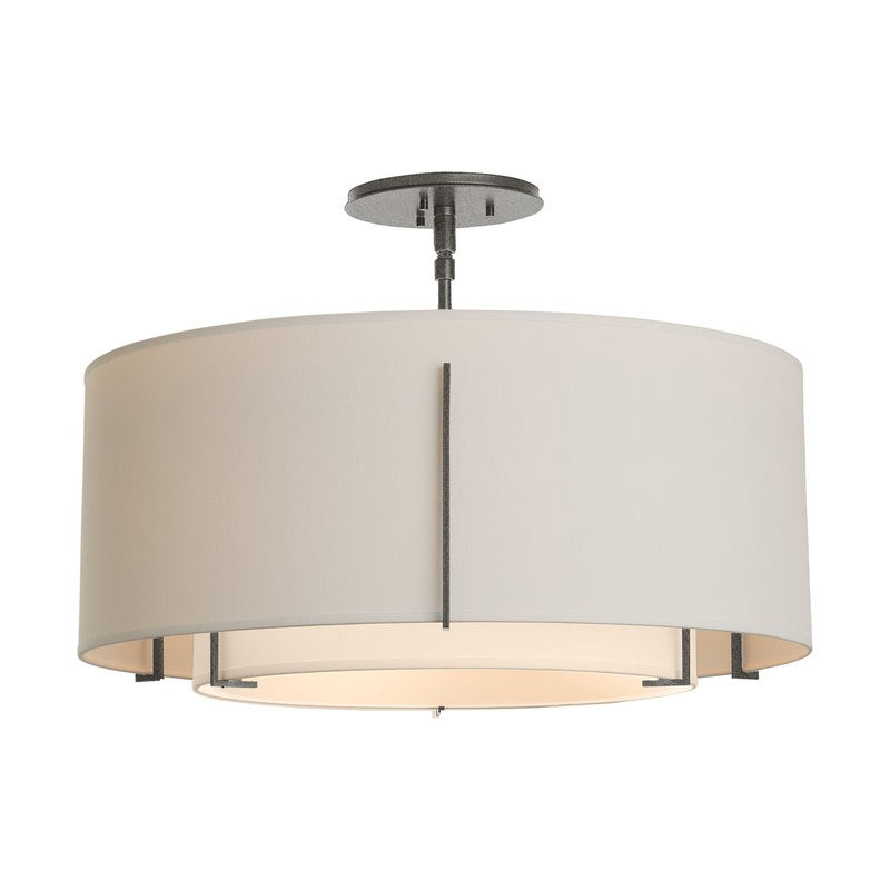 Exos Double Shade Semi-Flush Natural Iron Natural Anna Inner Shade & Flax Outer Shade
