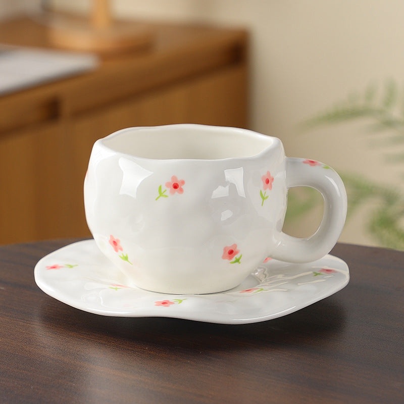 Hand-Painted Ceramic Coffee Cup and Saucer Set – Vintage Afternoon Tea(Red small florals)