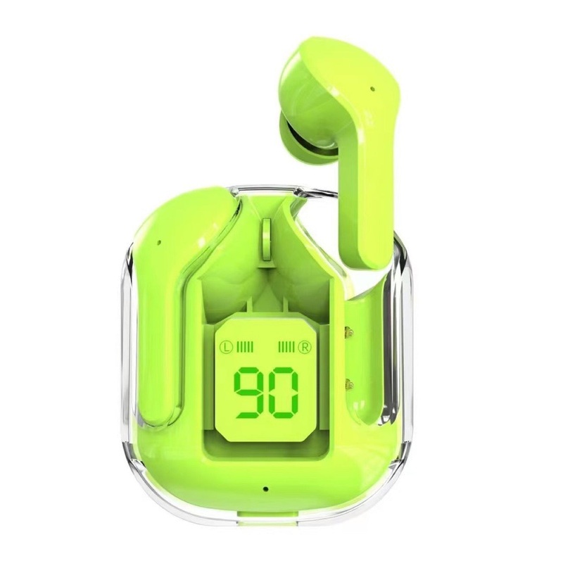 Transparent Capsule TWS Earbuds with LED Digital Display – Bluetooth 5.3, IPX4 Waterproof, Type-C Charging(green)