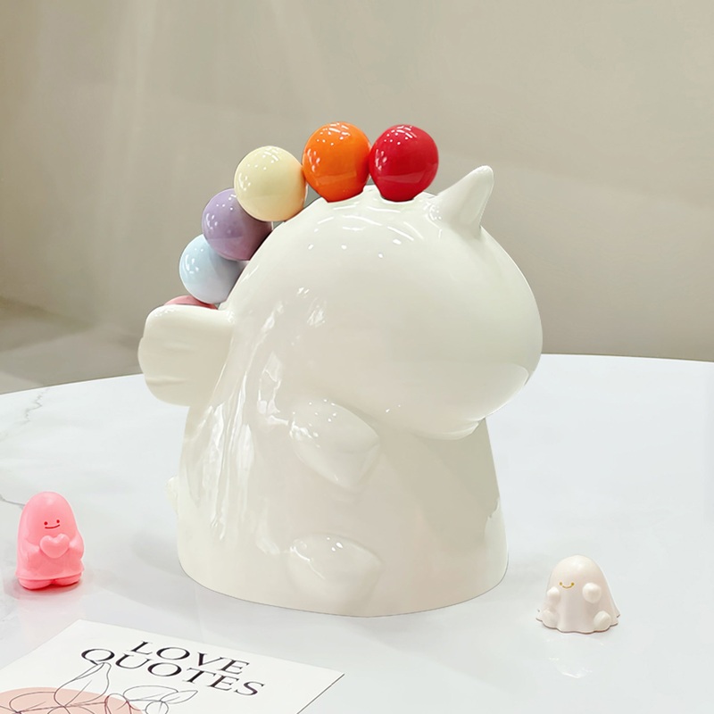 Adorable Unicorn Ceramic Fruit Fork Holder Set – Includes Stainless Steel Forks with Ball Tops(white)