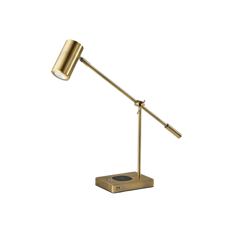 Collette AdessoCharge LED Desk Lamp Antique Brass