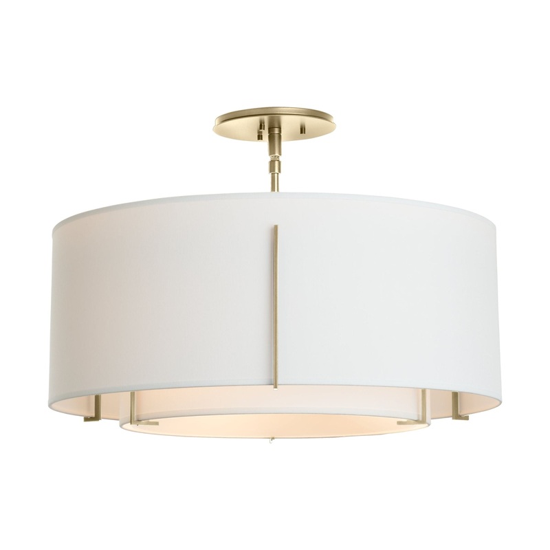 Exos Double Shade Semi-Flush Modern Brass Natural Anna Inner Shade & Natural Anna Outer Shade