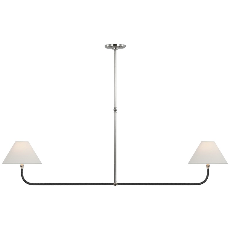 LED Linear Chandelier from the Basden Collection in Polished Nickel and Black Rattan Finish by Visual Comfort Signature