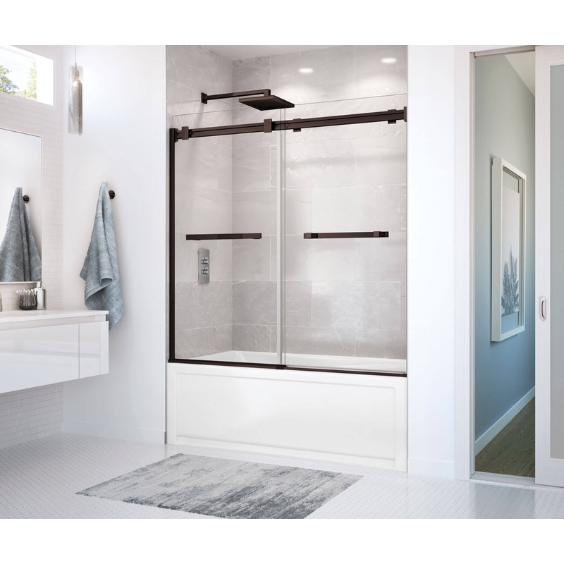 MAAX 136270-900-173-000 Duel 56-59 x 55 -59 in. 8 mm Bypass Tub Door for Alcove Installation with Clear glass in Dark Bronze
