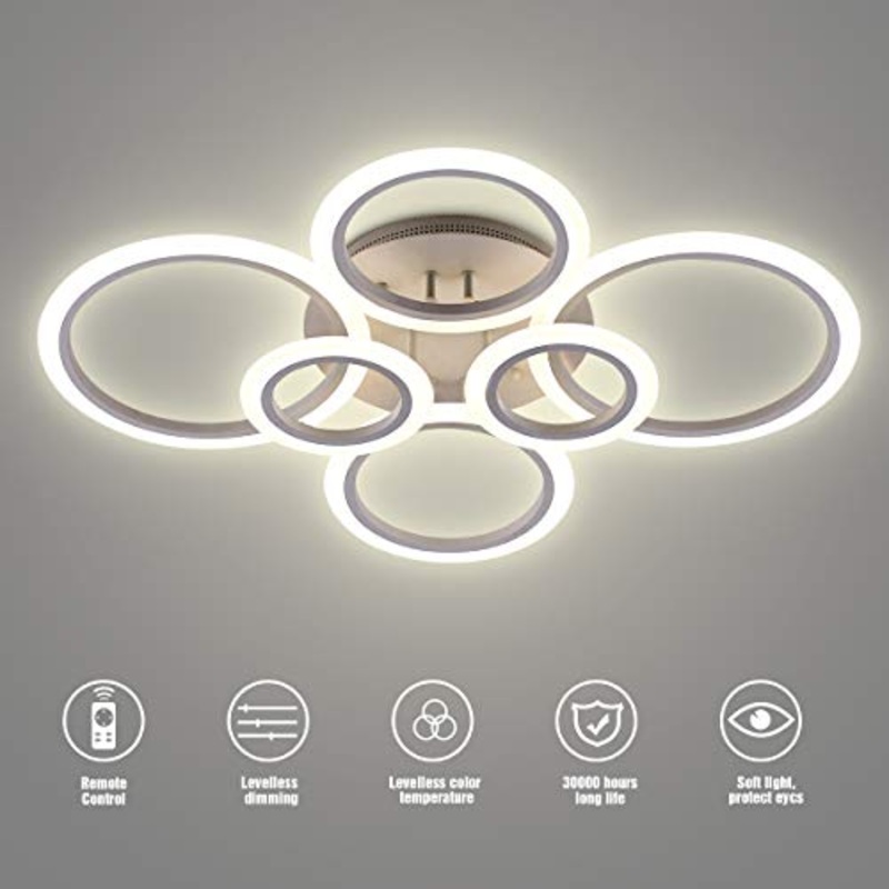 Plafoniera a LED, 6 anelli 72W Lampadario Dimmerabile Lampada dal design creativo in acrilico Illuminazione a soffitto Lampada da soffitto moderna per camera da letto Soggiorno Studio in ufficio