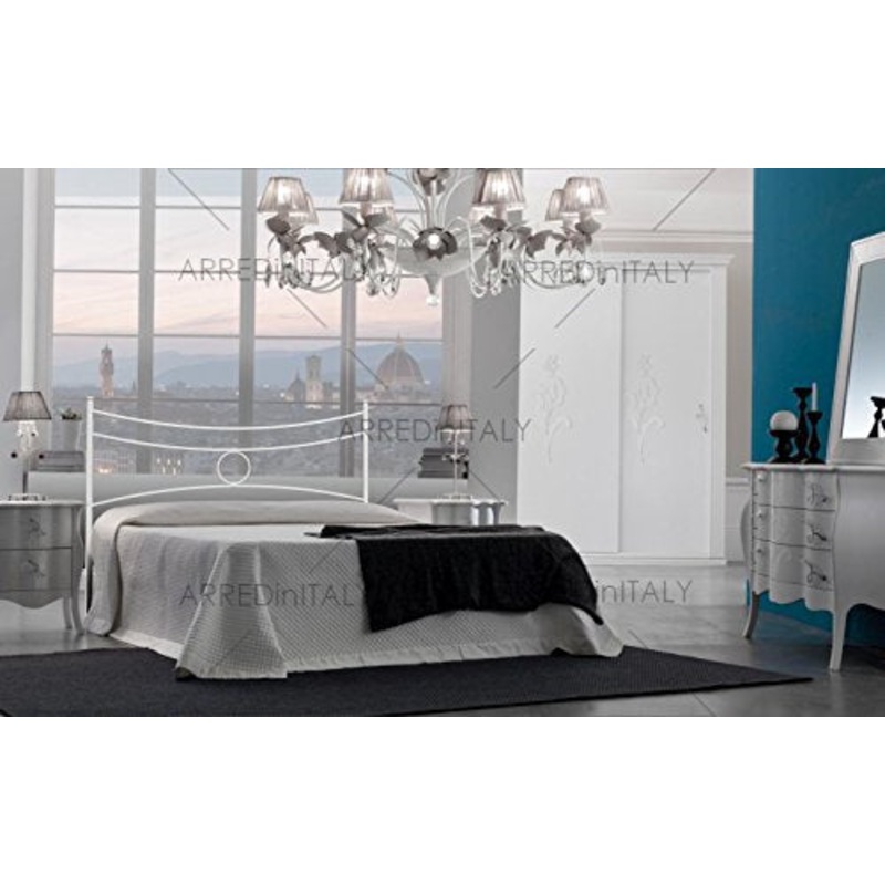 Letto Matrimoniale in Ferro Colore Bianco con GIROLETTO PREDISPOSTO per Rete con Piedini 160 X 190 CM. Non Inclusa – Prodotto Made in Italy – ARR031