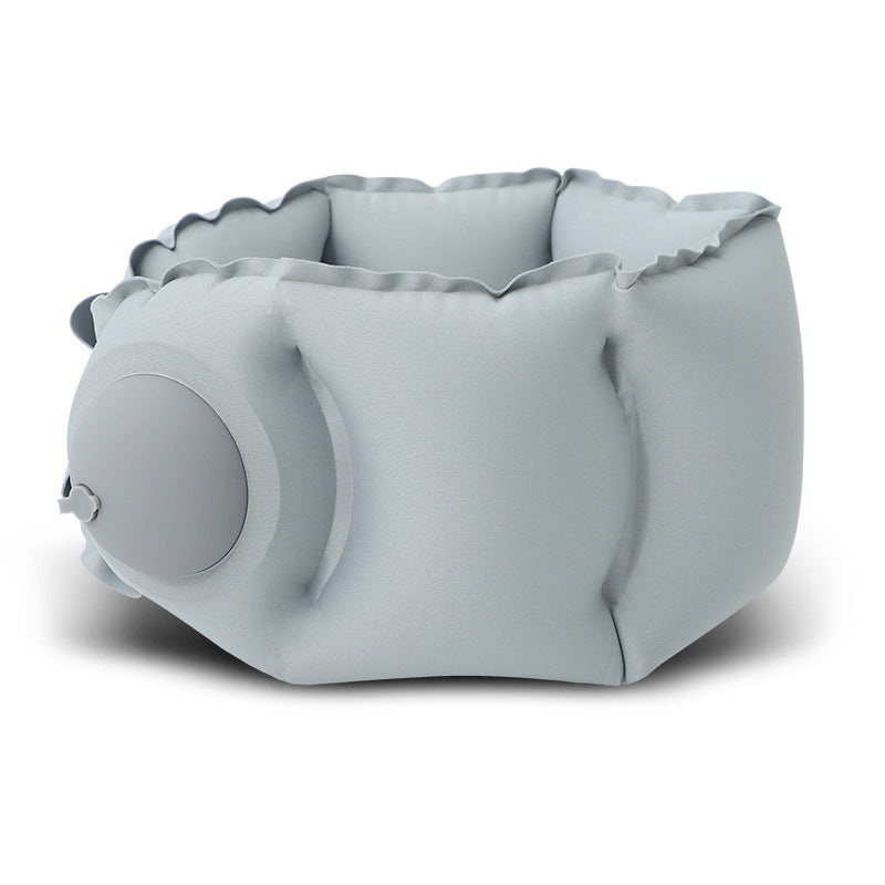 Light Grey Press-Pump Inflatable Travel Pillow – Ultra-Lightweight Ergonomic 360 Neck Support