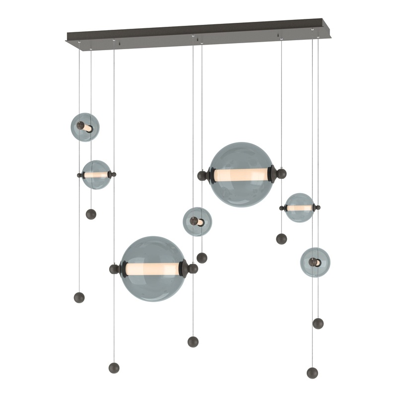Abacus 7-Light Double Linear LED Pendant Dark Smoke Cool Grey Glass (YL)
